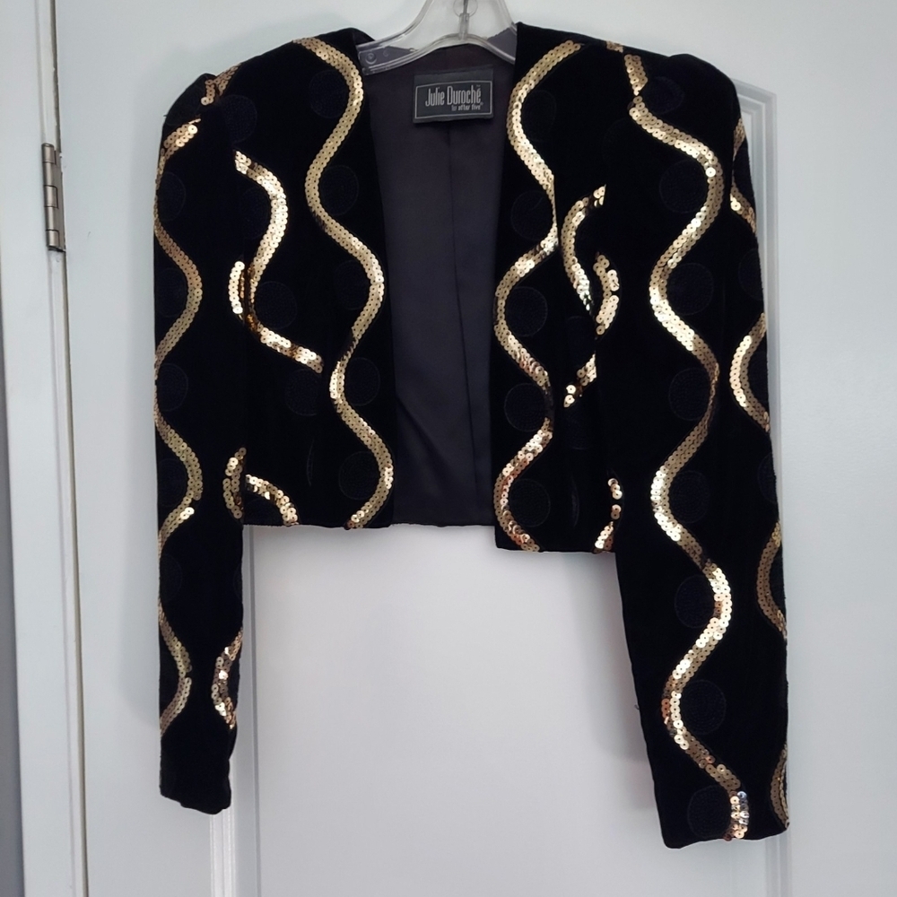 Black and Gold Velvet Sequin Bolero Style Jacket